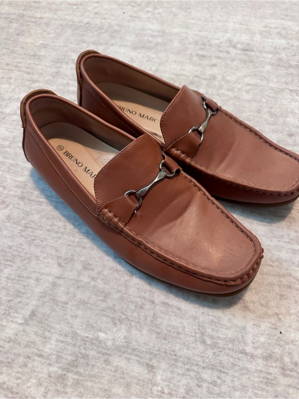 Bruno Marc Men’s Tan Leather Bit Slip-On Loafers